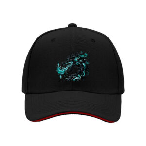 Black Dragon with Teal Flames Mens Baseball Cap for Fantasy Fans Holiday Gift Birthday Christmas New Year