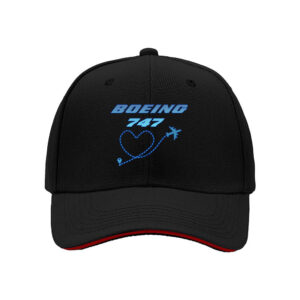 Boeing 747 Heart Flight Path Mens Baseball Cap Aviation Gift for Pilots Airplane Enthusiasts Valentine's Day Present