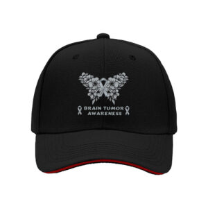 Brain Tumor Awareness Ribbon Floral Design Men's Baseball Cap for Cancer Support and Survivor Gifts